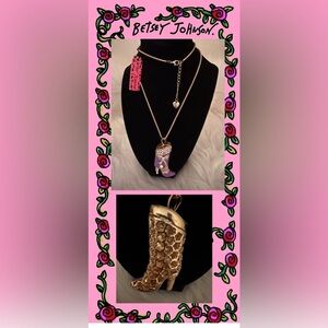 Betsey Johnson Gold and Purple Glam Boot Necklace